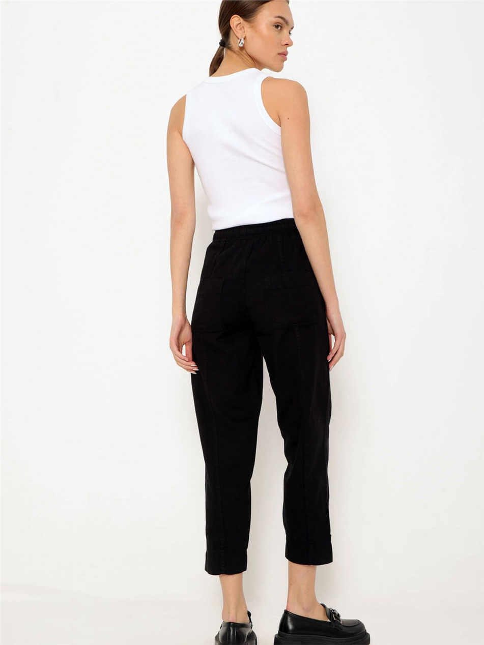 Dikiş Şeritli Bağcıklı Pantolon Siyah-Coral