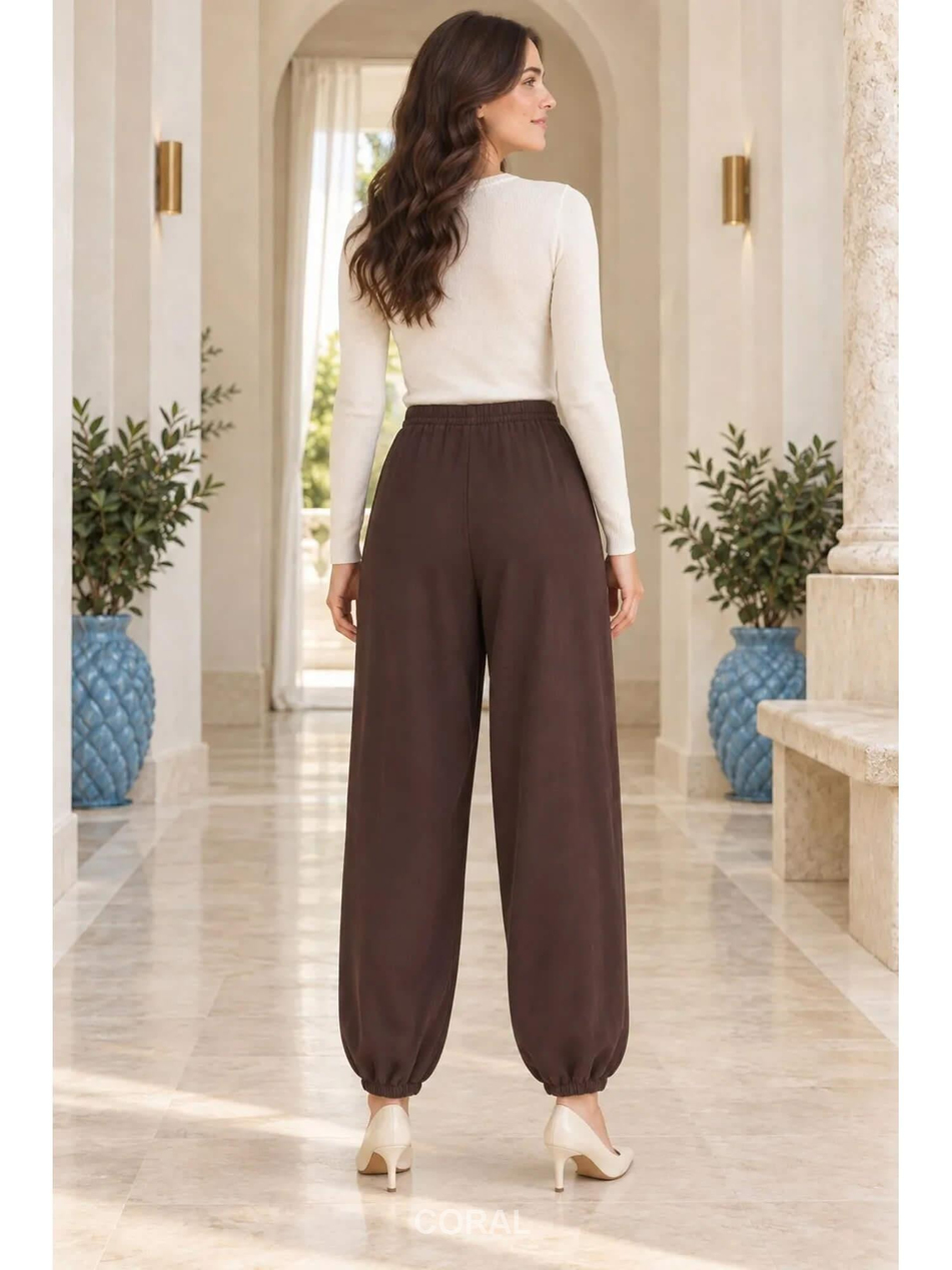 Dikişli Şalvar Pantolon 7241 Beli KahveCoral