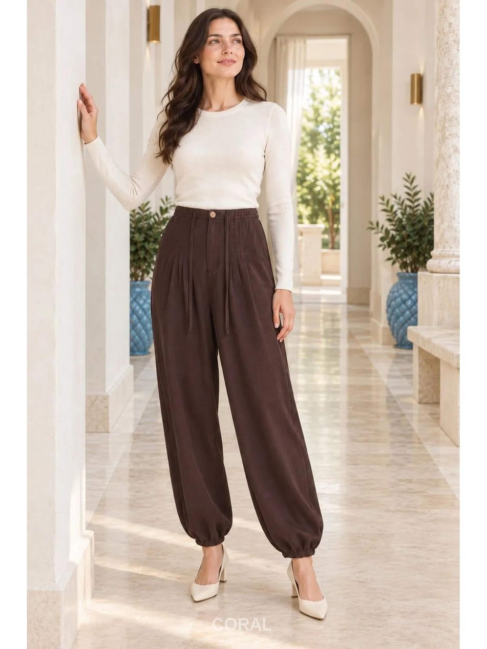 Dikişli Şalvar Pantolon 7241 Beli KahveCoral