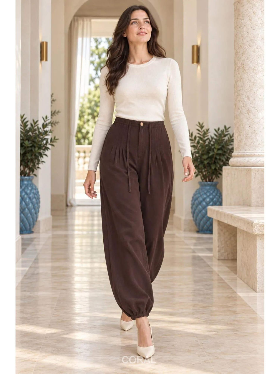 Dikişli Şalvar Pantolon 7241 Beli KahveCoral