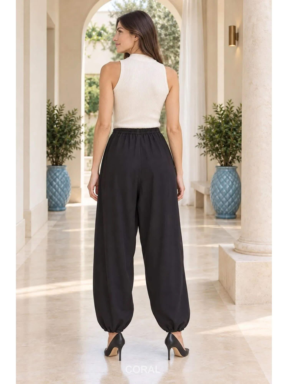 Dikişli Şalvar Pantolon 7241 Beli SiyahCoral
