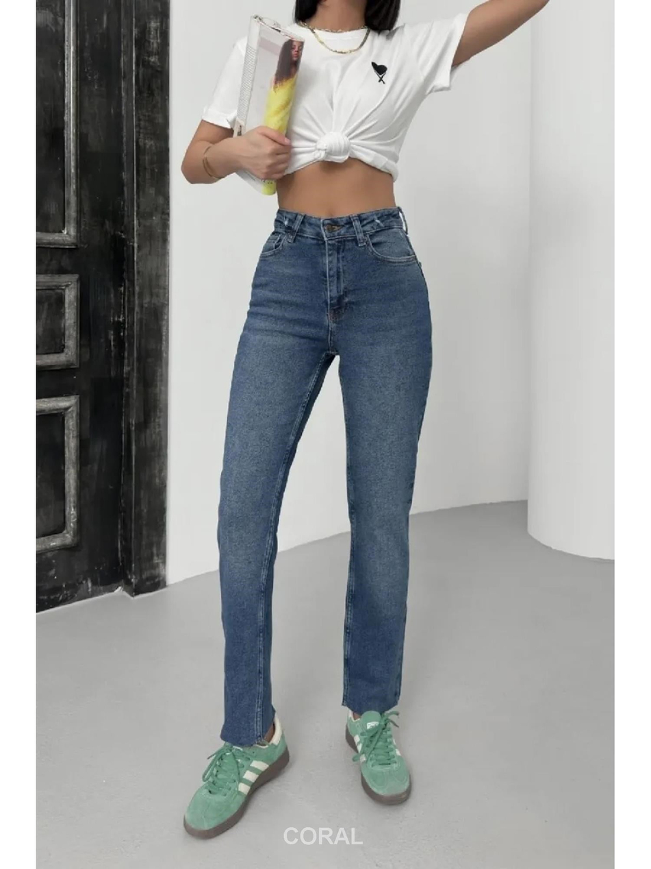Dikişsiz Paça Mom Fit Pantolon 764 Koyu MaviCoral