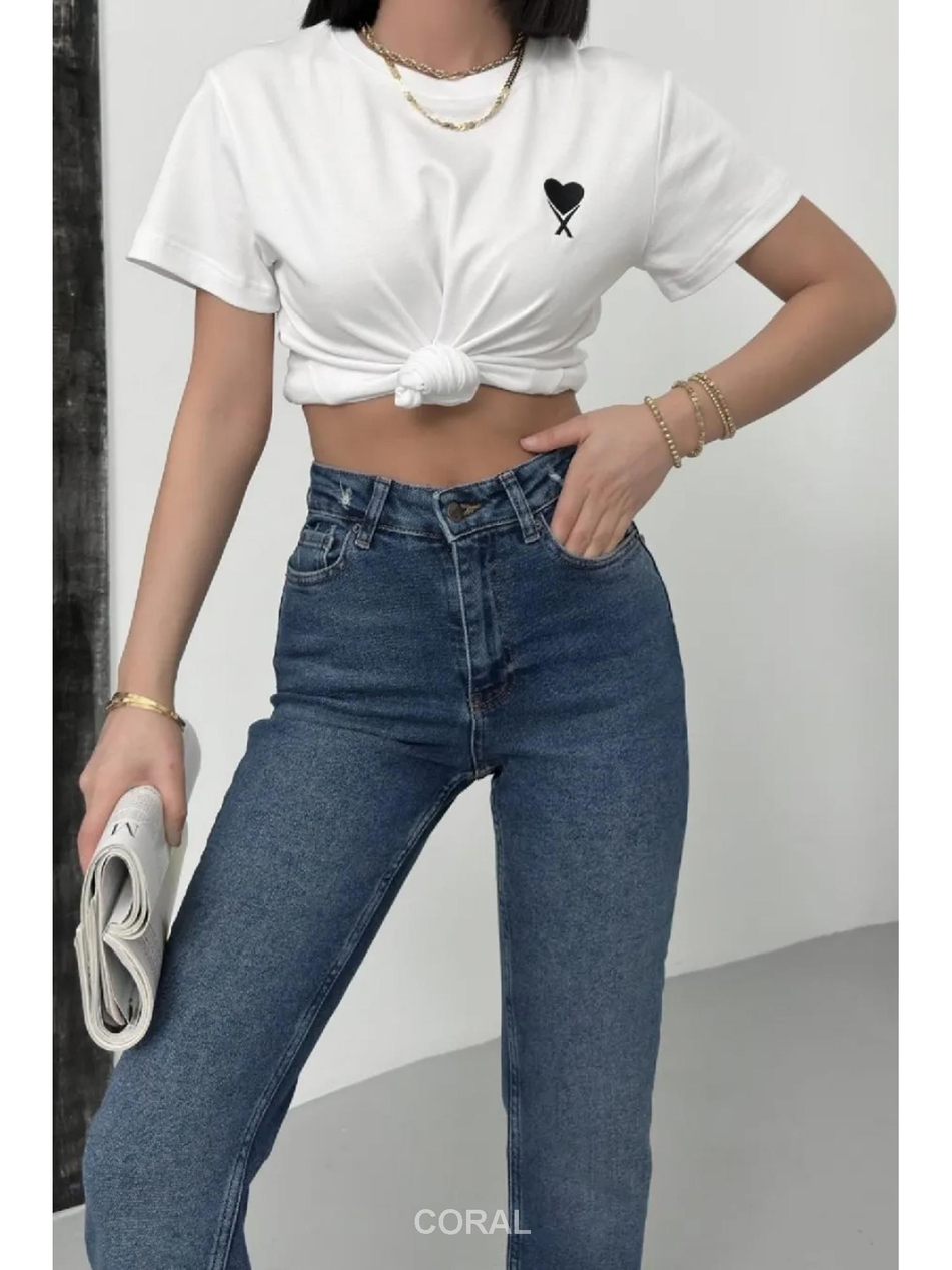 Dikişsiz Paça Mom Fit Pantolon 764 Koyu MaviCoral