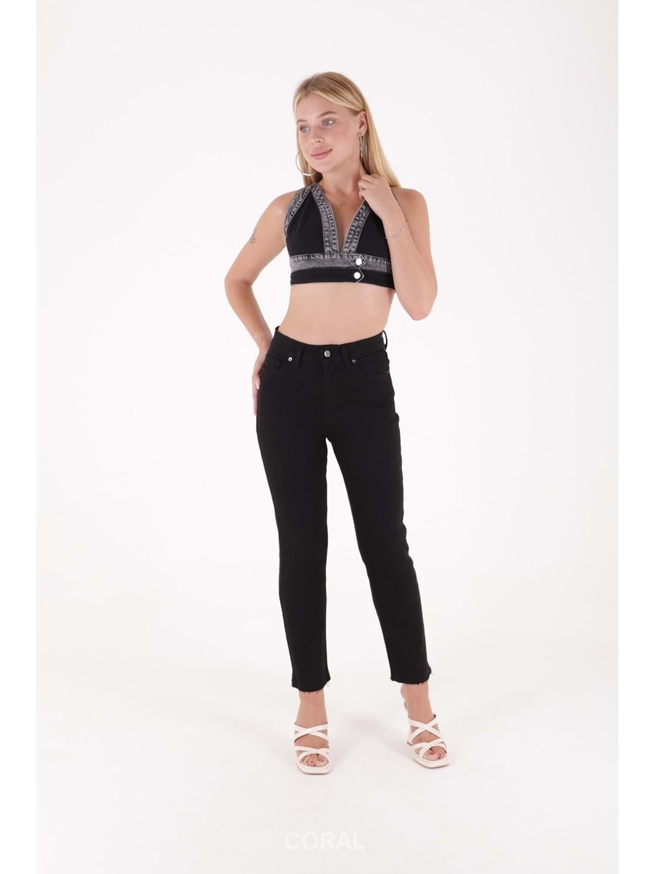 Dikişsiz Paça Mom Fit Pantolon 764 SiyahCoral