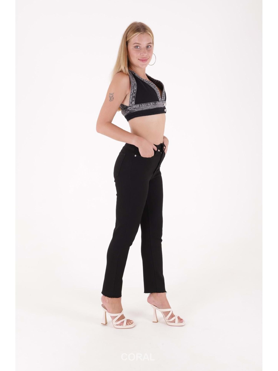 Dikişsiz Paça Mom Fit Pantolon 764 SiyahCoral