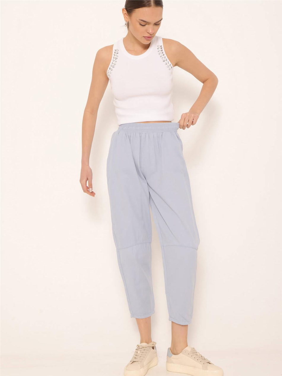 Dizi Dikiş Detaylı Pantolon Bebe Mavi-Coral