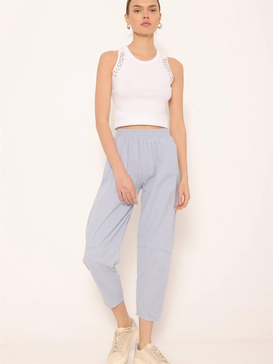 Dizi Dikiş Detaylı Pantolon Bebe Mavi-Coral