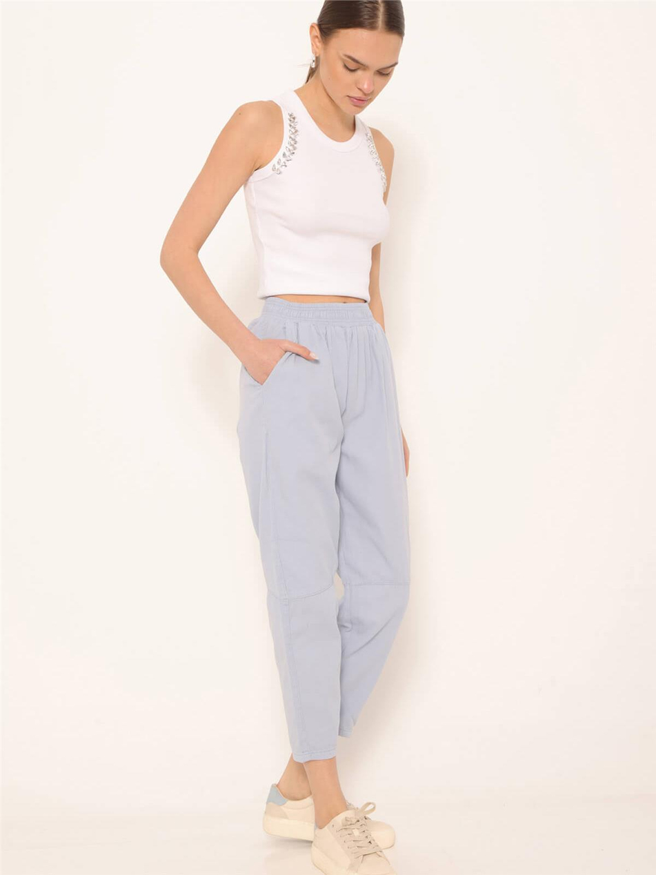 Dizi Dikiş Detaylı Pantolon Bebe Mavi-Coral