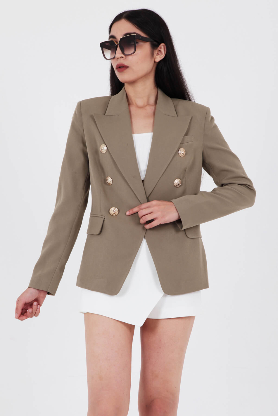Düğmeli Blazer Ceket  Haki-Coral