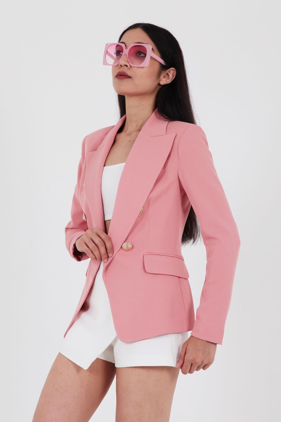 Düğmeli Blazer Ceket  Pembe Ametist-Coral