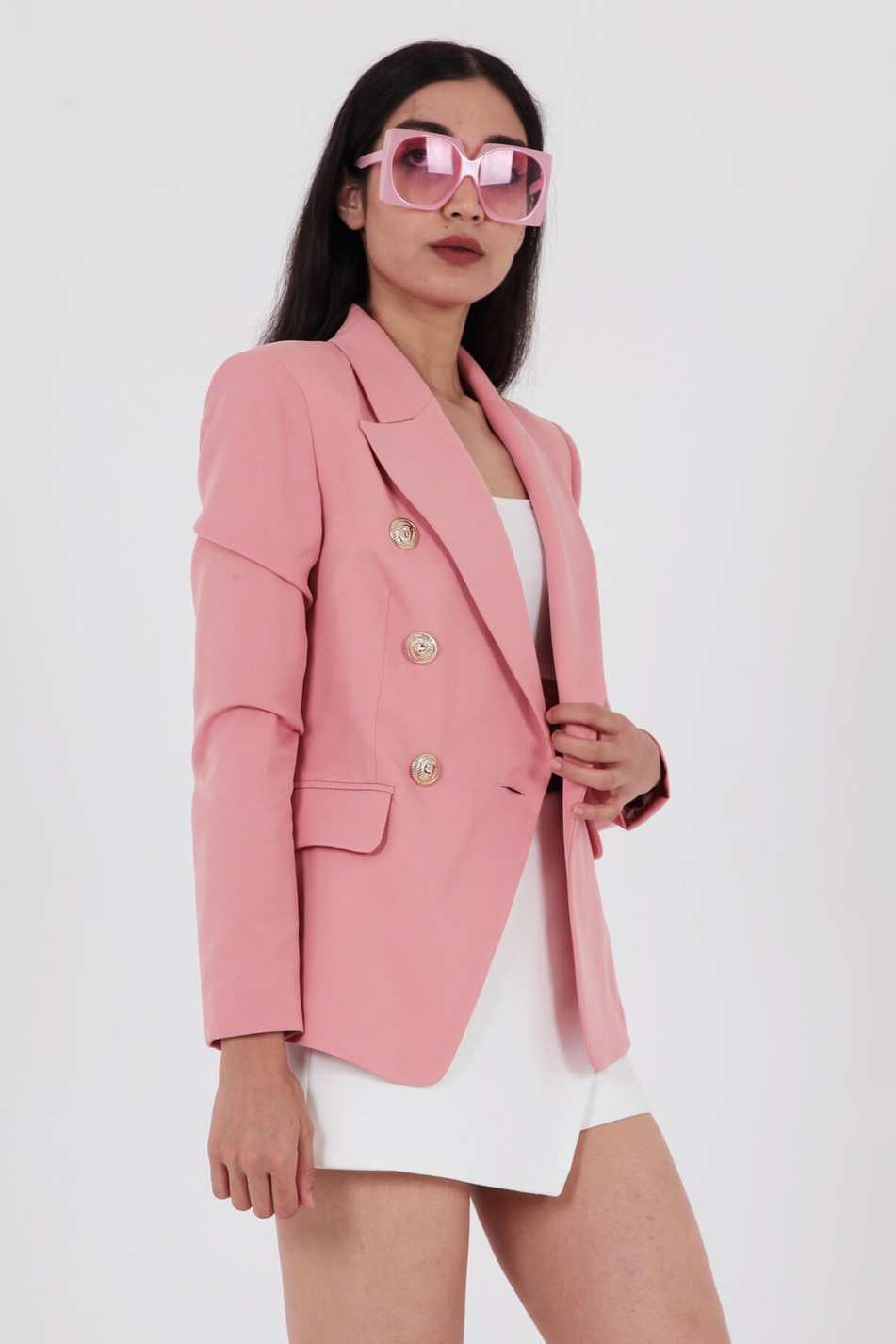 Düğmeli Blazer Ceket  Pembe Ametist-Coral