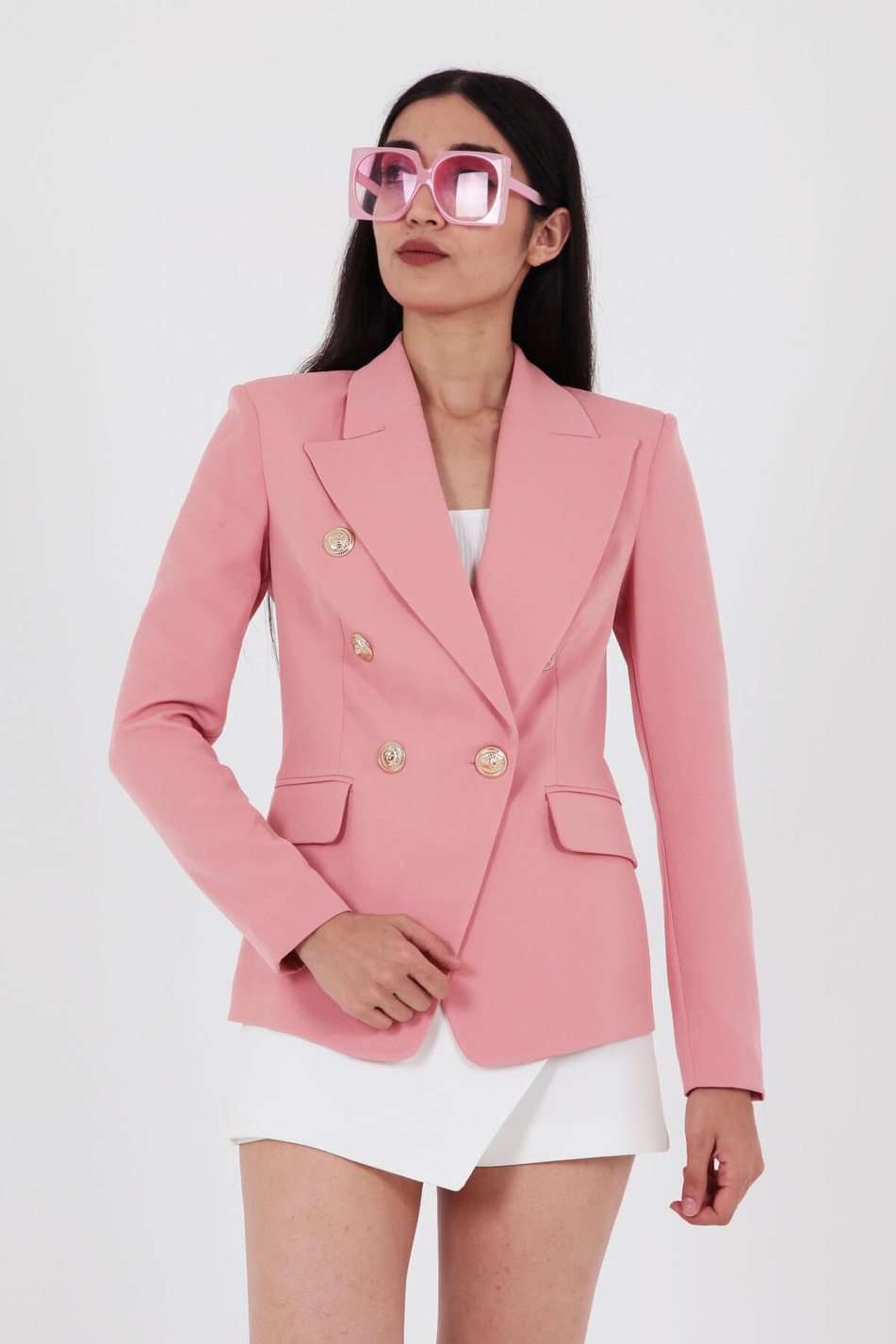 Düğmeli Blazer Ceket  Pembe Ametist-Coral