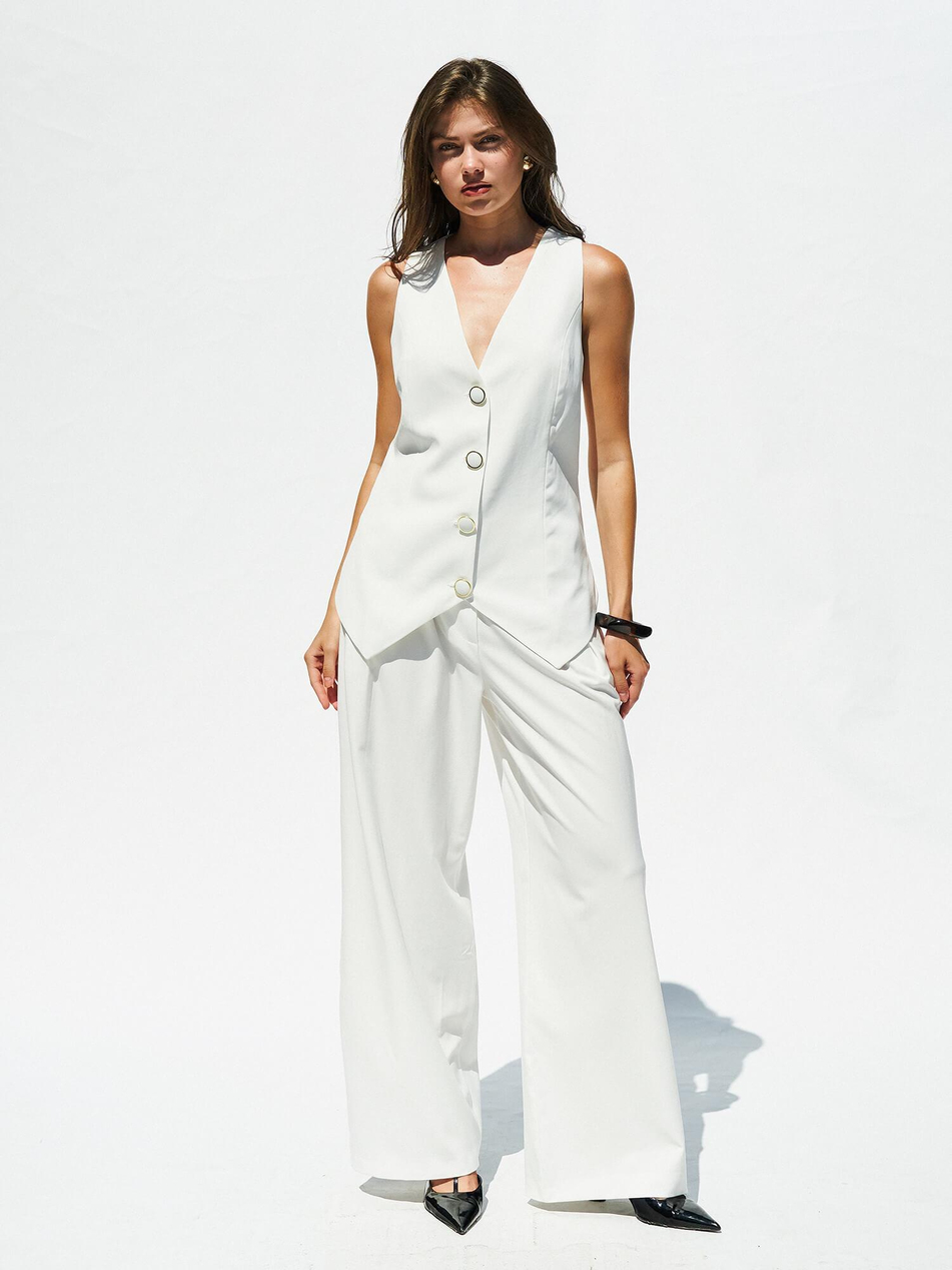 Düğmeli V Yaka Yelek 120689 EkruCoral