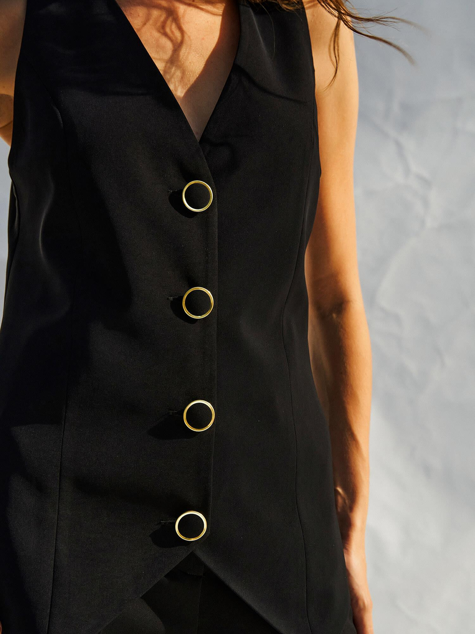 Düğmeli V Yaka Yelek 120689 SiyahCoral