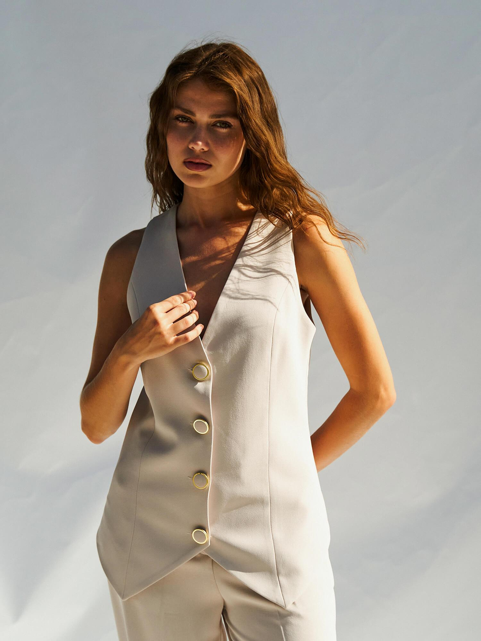 Düğmeli V Yaka Yelek 120689 TaşCoral