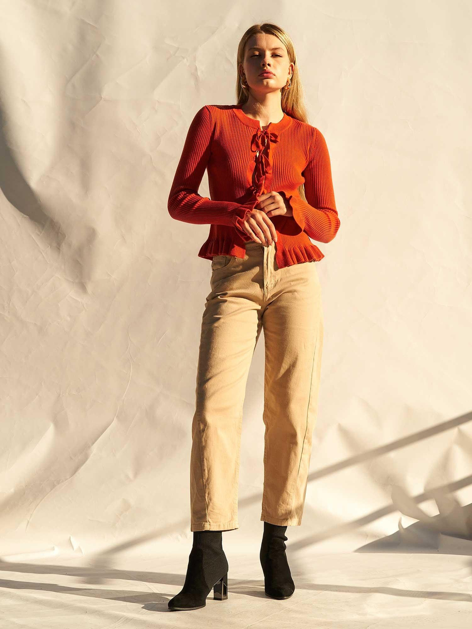 Düz Paça Gabardin Pantolon 031723 BejCoral