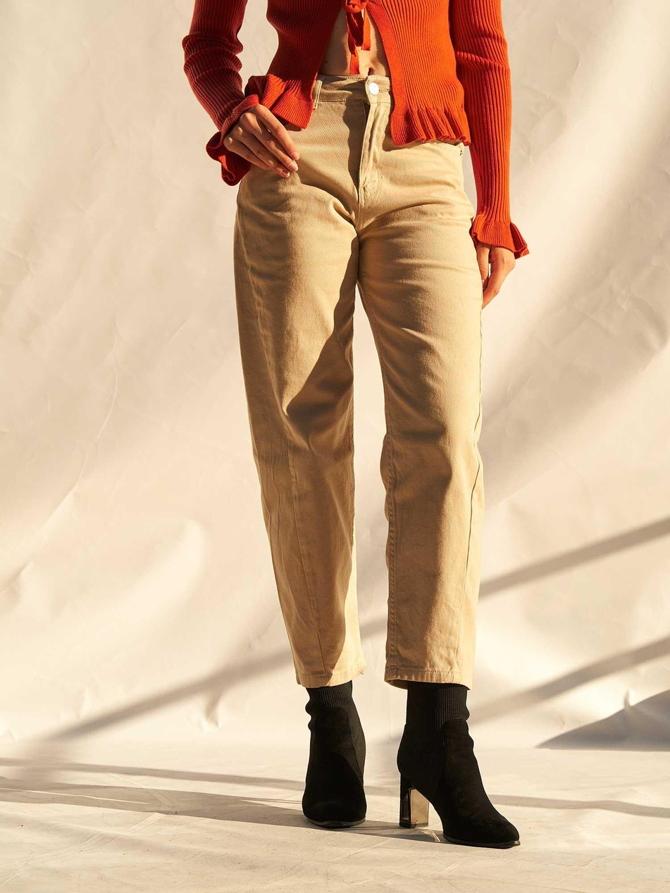 Düz Paça Gabardin Pantolon 031723 BejCoral