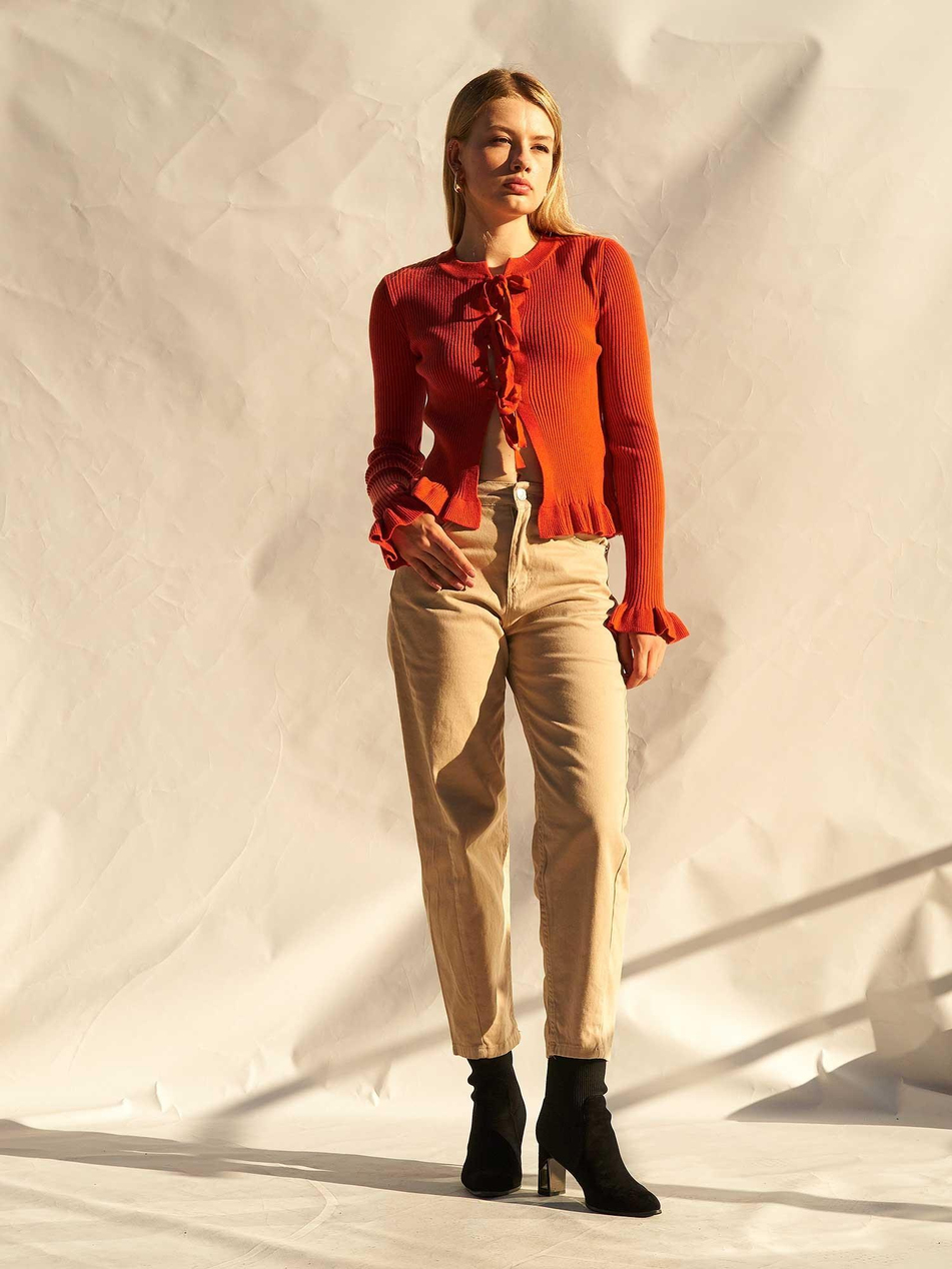 Düz Paça Gabardin Pantolon 031723 BejCoral