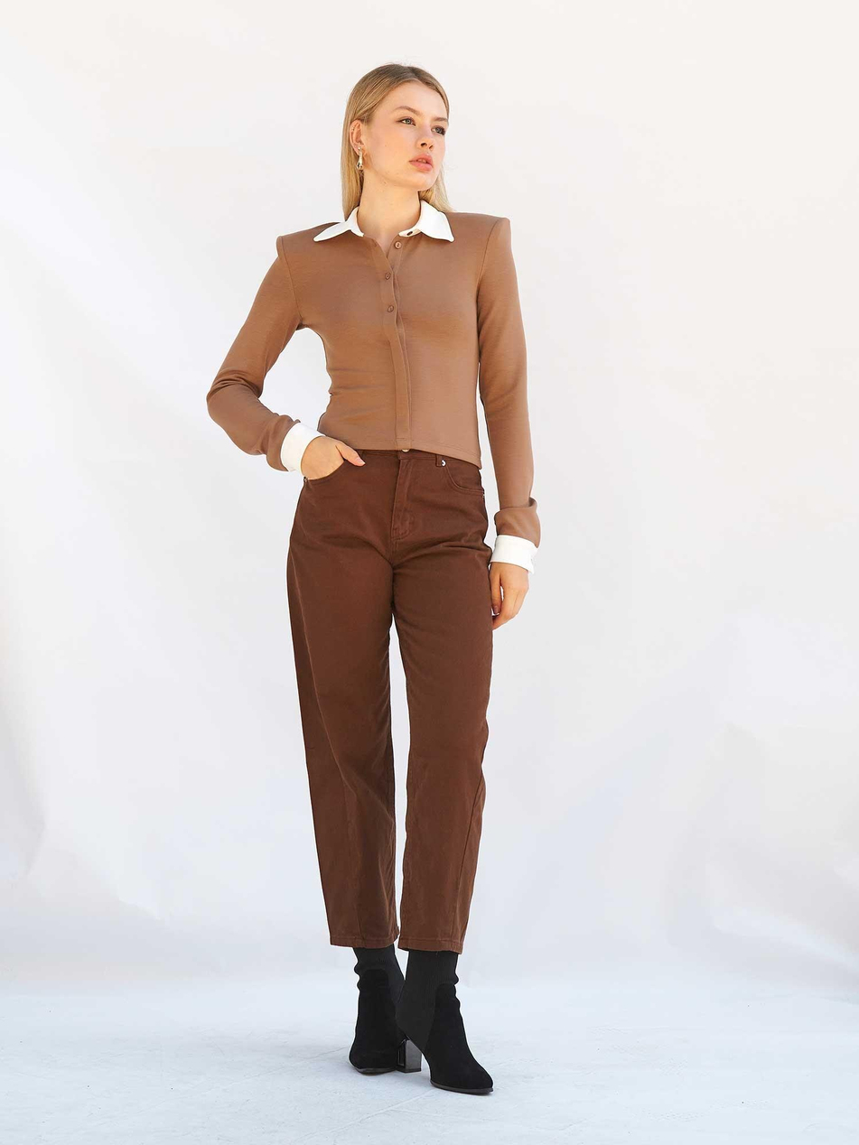 Düz Paça Gabardin Pantolon 031723 KahveCoral