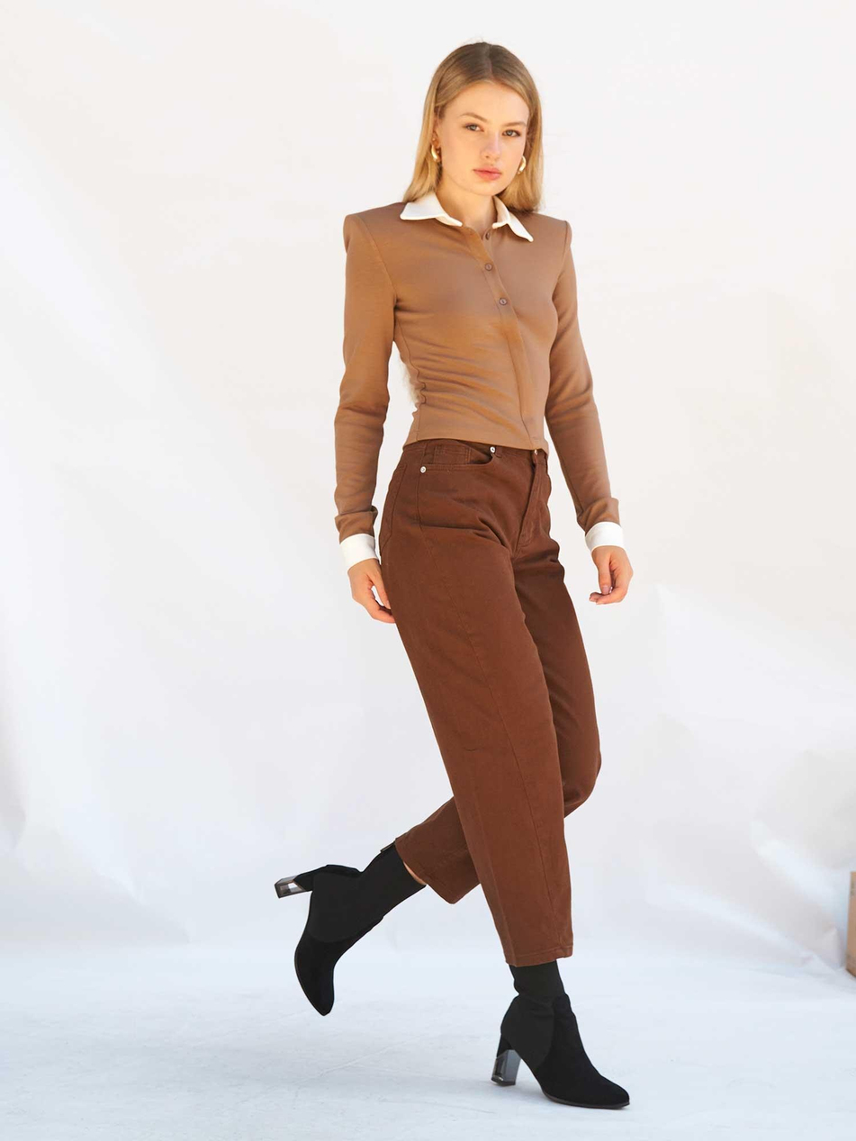 Düz Paça Gabardin Pantolon 031723 KahveCoral