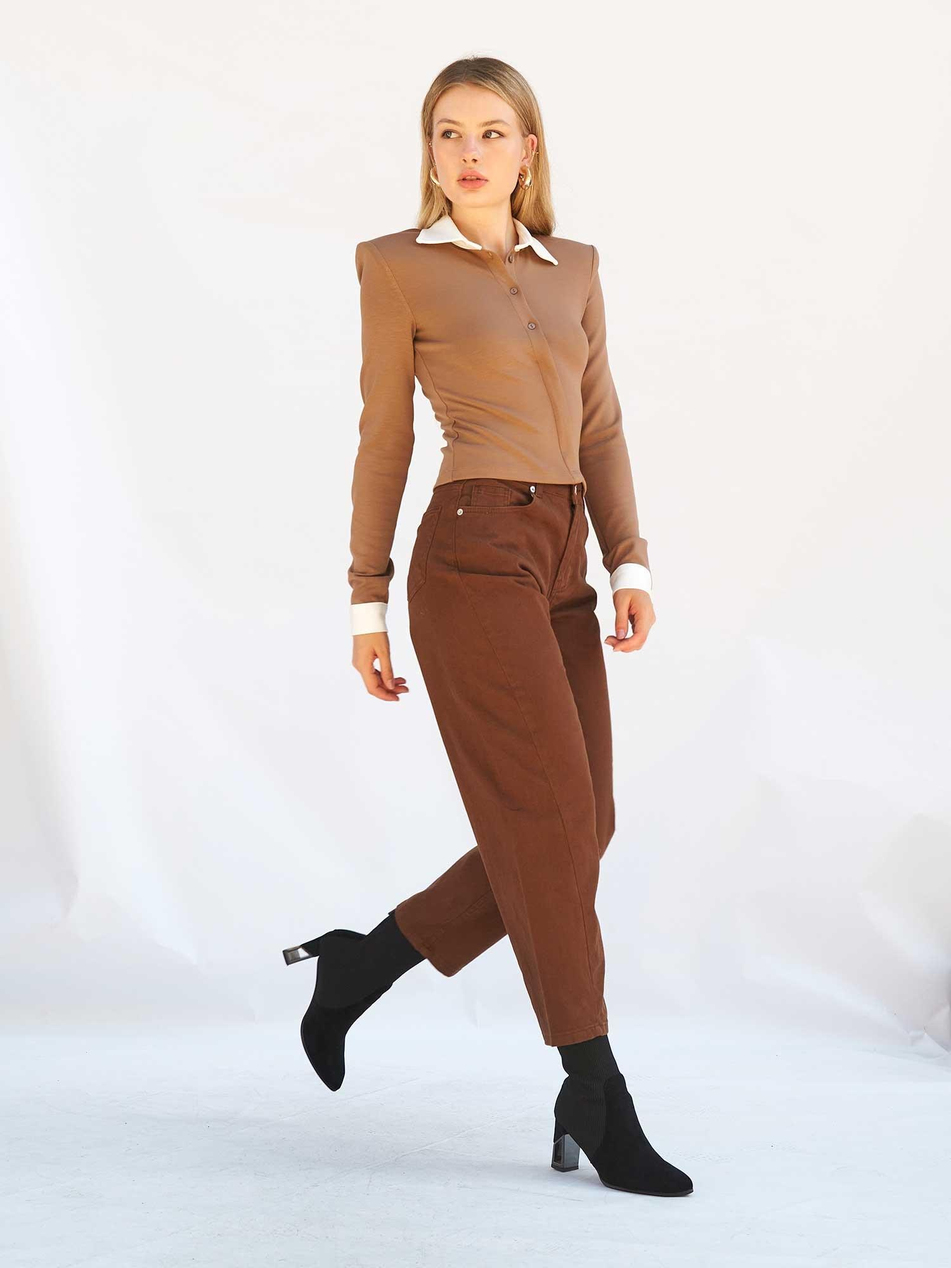 Düz Paça Gabardin Pantolon 031723 KahveCoral