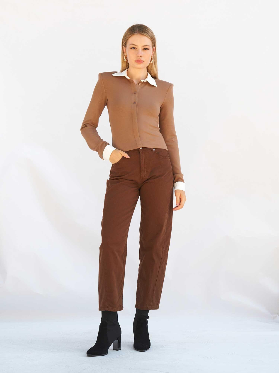 Düz Paça Gabardin Pantolon 031723 KahveCoral