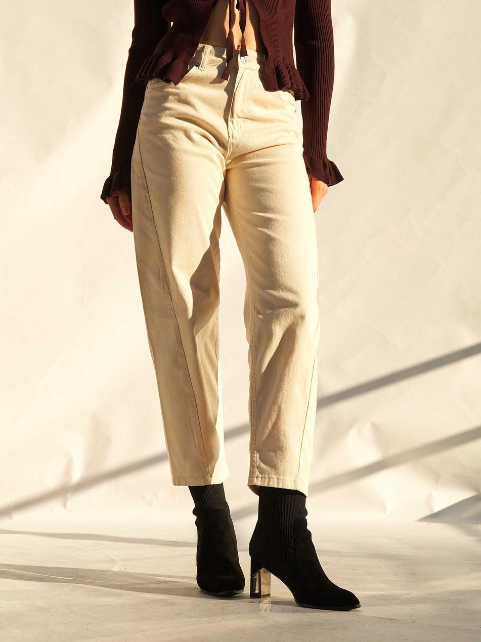 Düz Paça Gabardin Pantolon 031723 KremCoral
