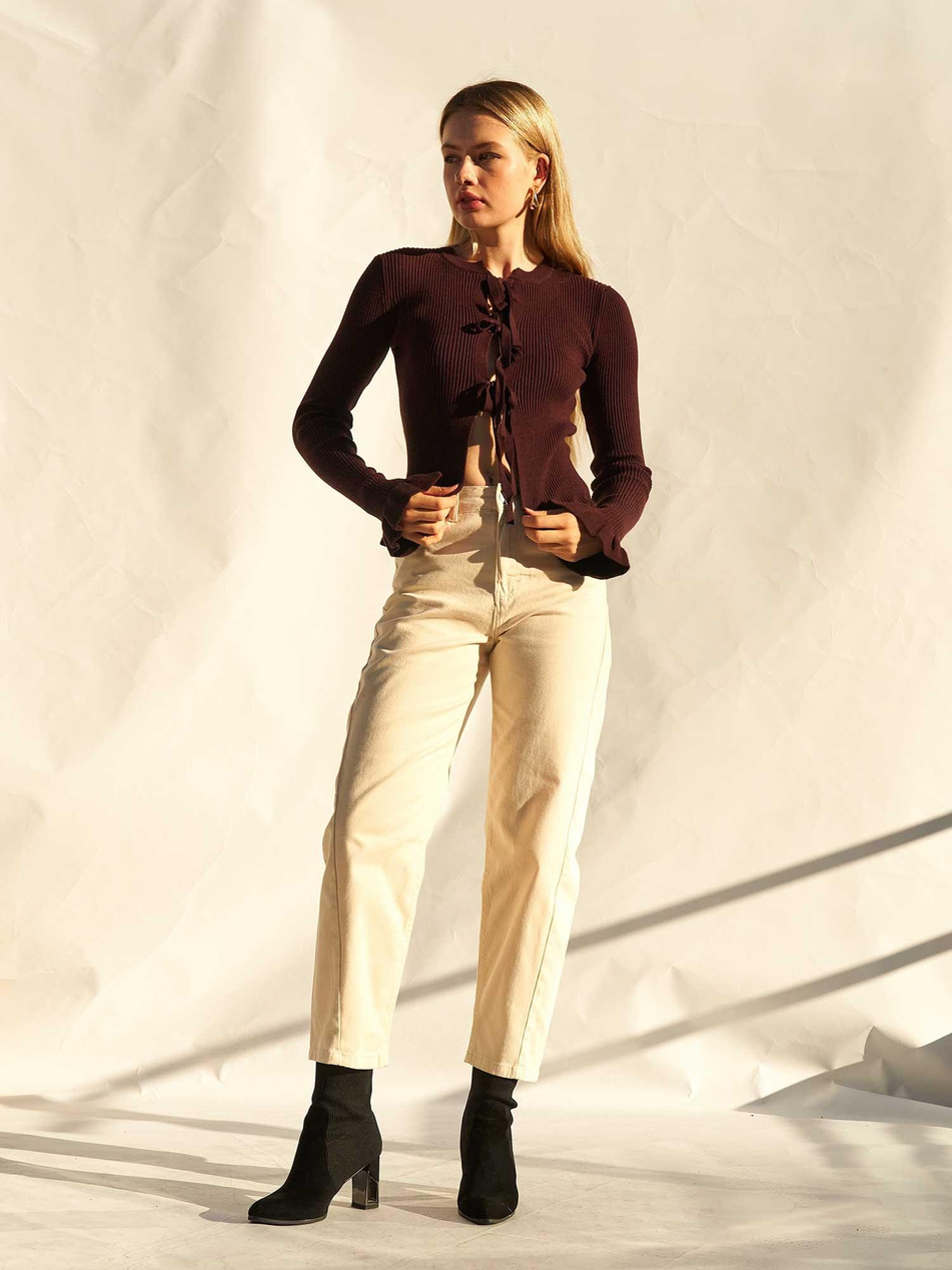 Düz Paça Gabardin Pantolon 031723 KremCoral