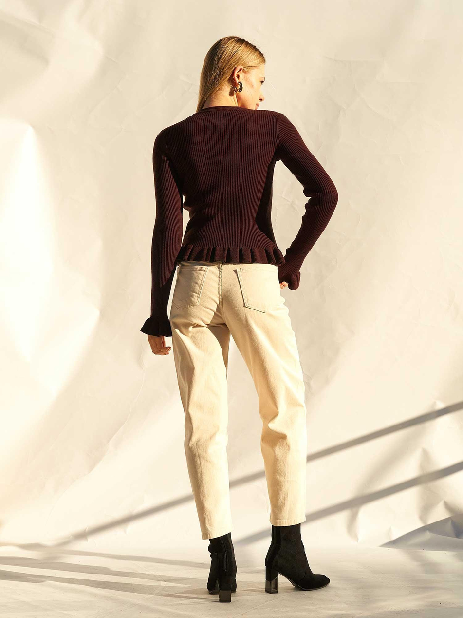 Düz Paça Gabardin Pantolon 031723 KremCoral