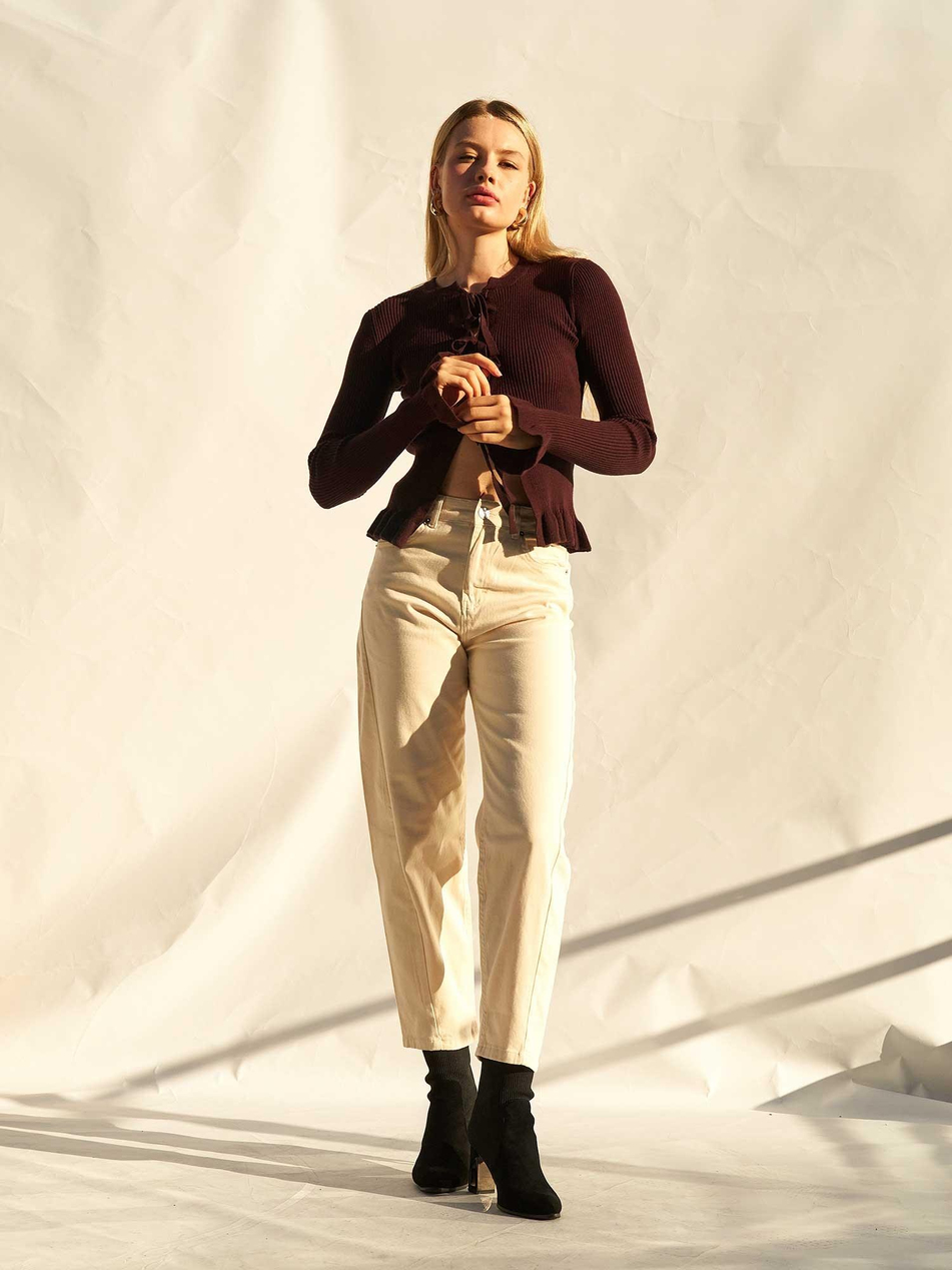 Düz Paça Gabardin Pantolon 031723 KremCoral