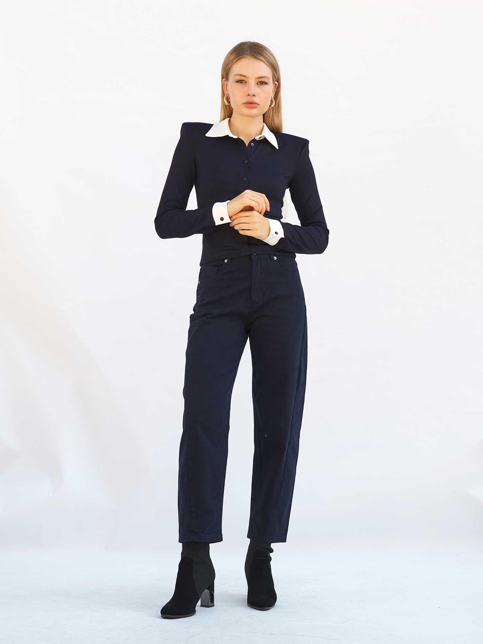 Düz Paça Gabardin Pantolon 031723 LacivertCoral