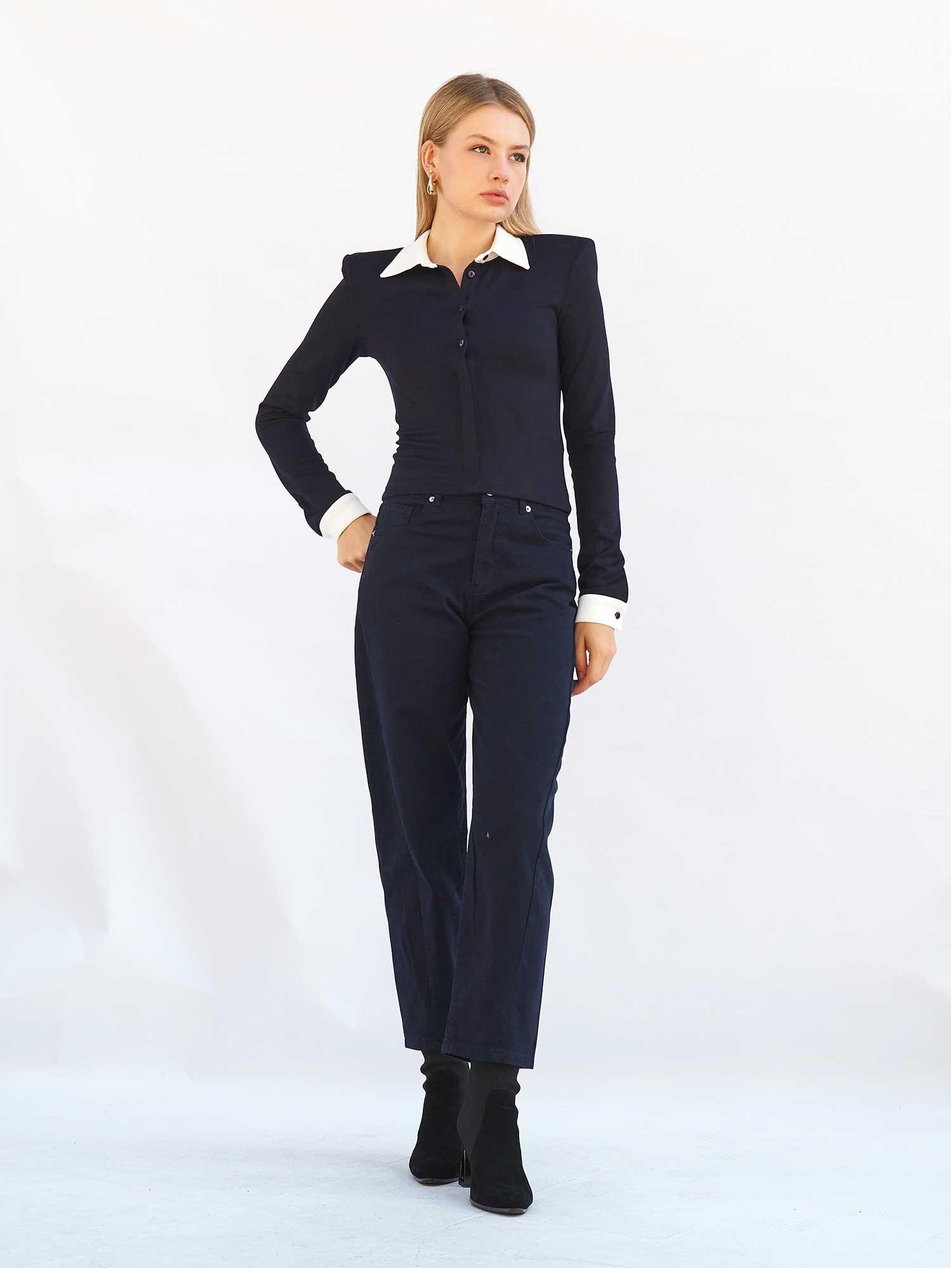 Düz Paça Gabardin Pantolon 031723 LacivertCoral