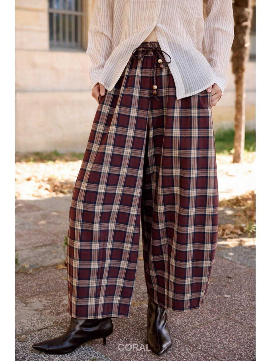 Ekose Desenli Pantolon 51486 BordoCoral
