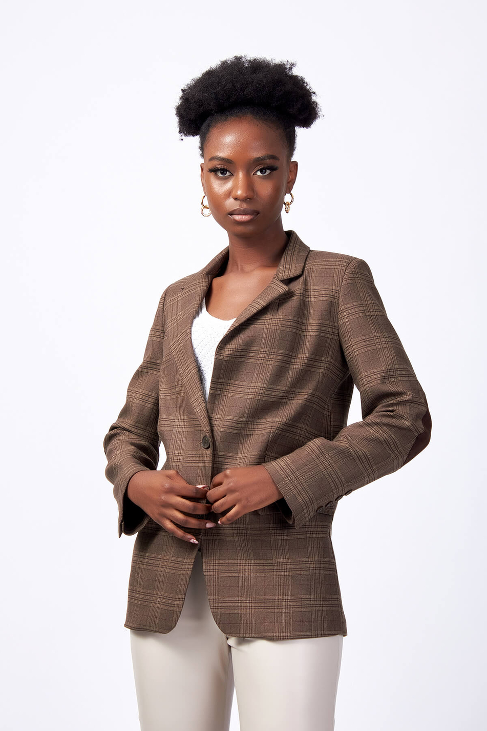 Ekoseli Blazer Ceket Kahve-Coral