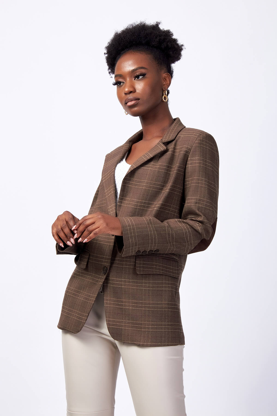 Ekoseli Blazer Ceket Kahve-Coral