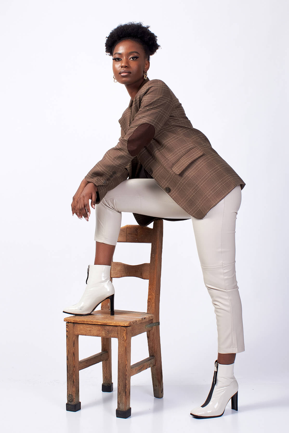 Ekoseli Blazer Ceket Kahve-Coral