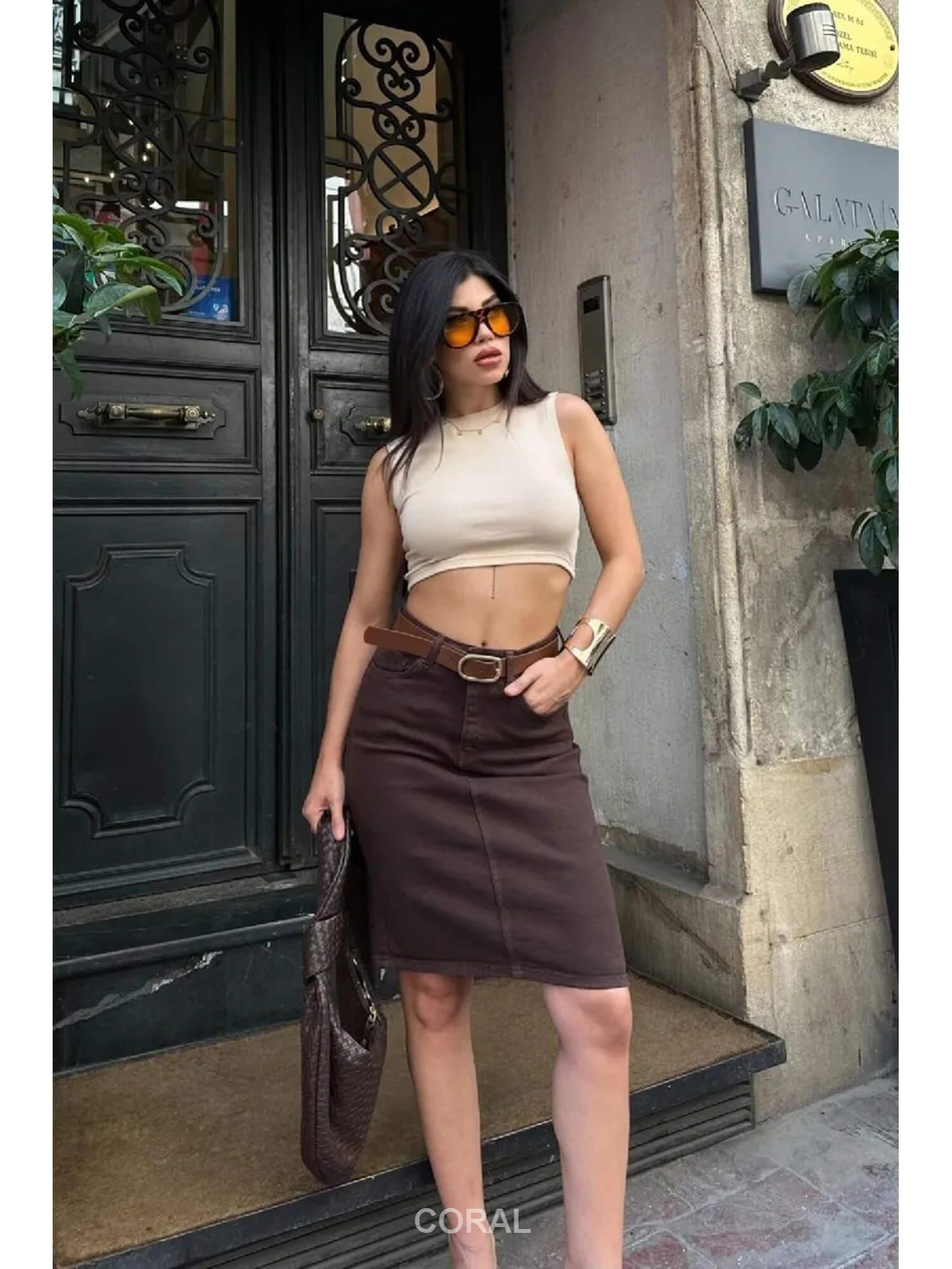 Elips Tokalı Kemerli Etek 1039 KahveCoral