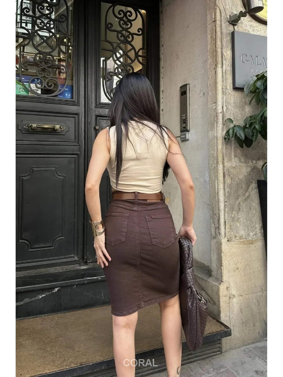 Elips Tokalı Kemerli Etek 1039 KahveCoral