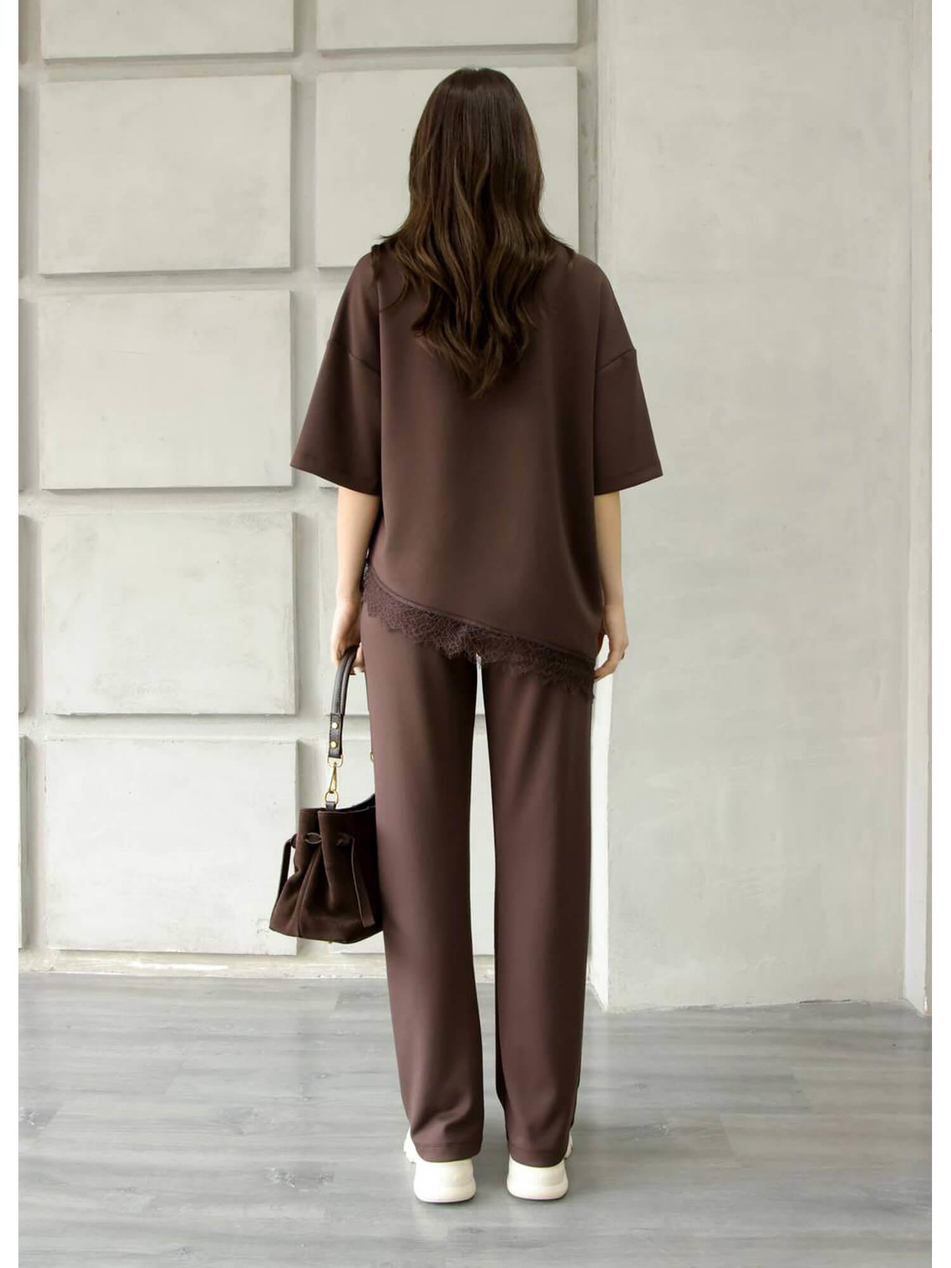 Eteği Dantelli Tişörtlü Takım 2335 KahveCoral