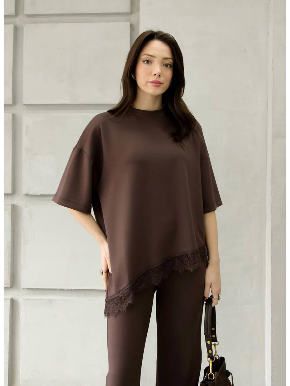 Eteği Dantelli Tişörtlü Takım 2335 KahveCoral