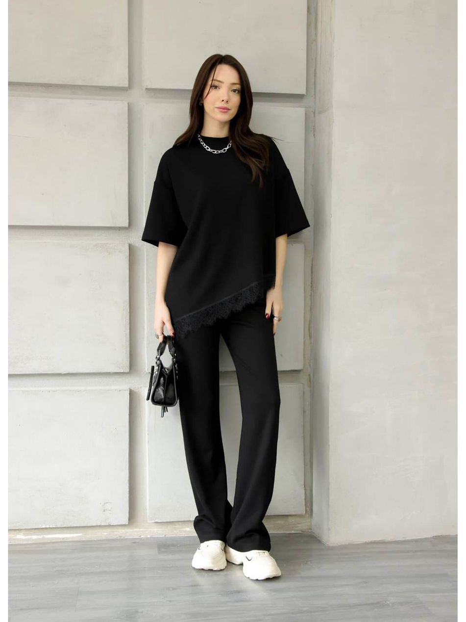 Eteği Dantelli Tişörtlü Takım 2335 SiyahCoral