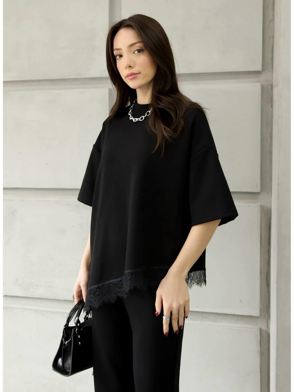 Eteği Dantelli Tişörtlü Takım 2335 SiyahCoral