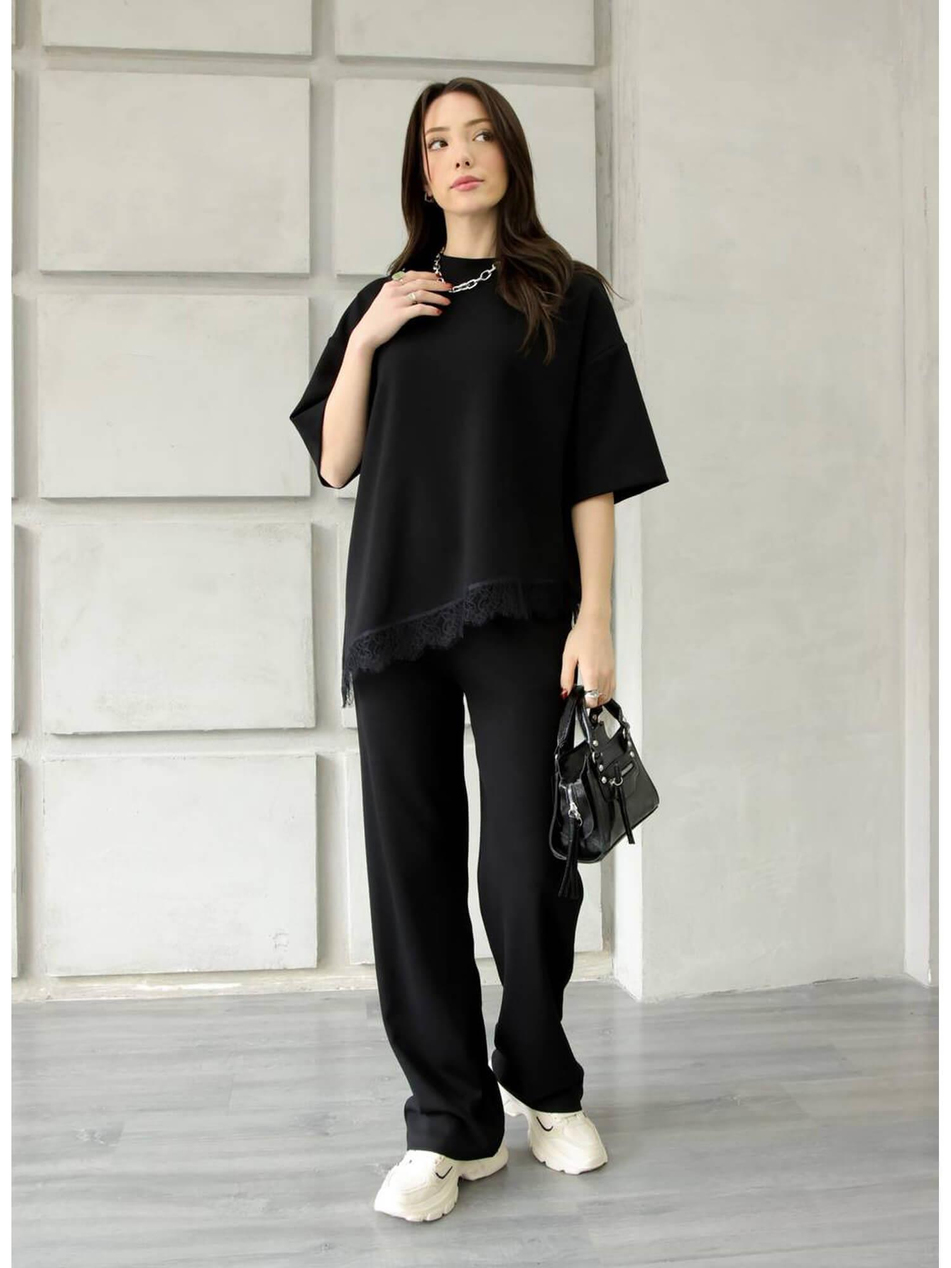 Eteği Dantelli Tişörtlü Takım 2335 SiyahCoral