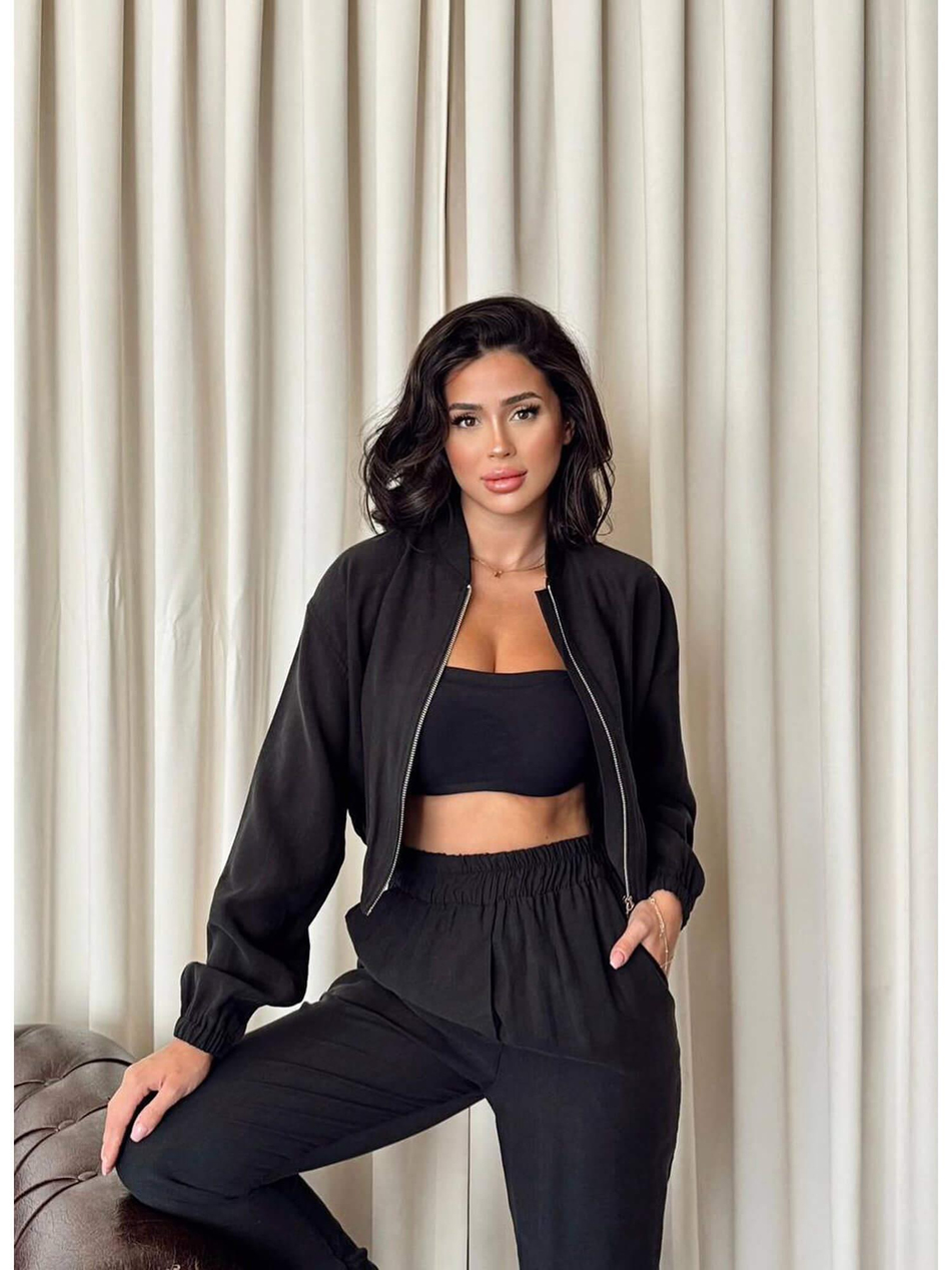 Fermuarlı Bomber Ceketli Takım 6030 SiyahCoral