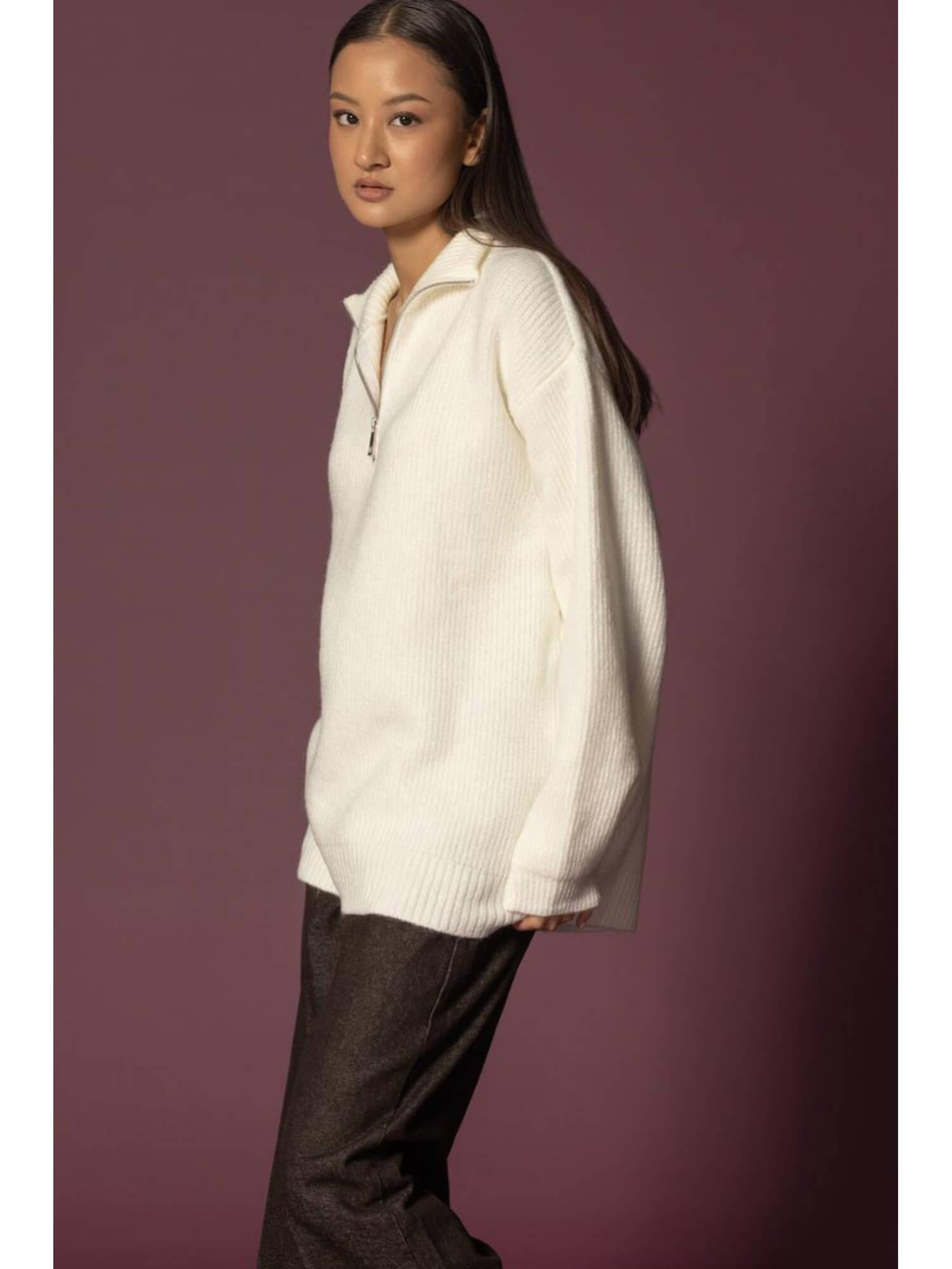 Fermuarlı Kazak 4640 EkruCoral