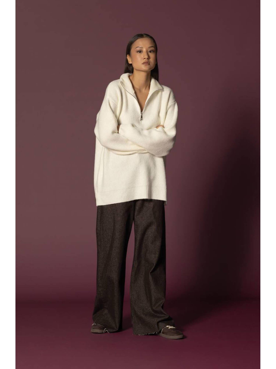 Fermuarlı Kazak 4640 EkruCoral