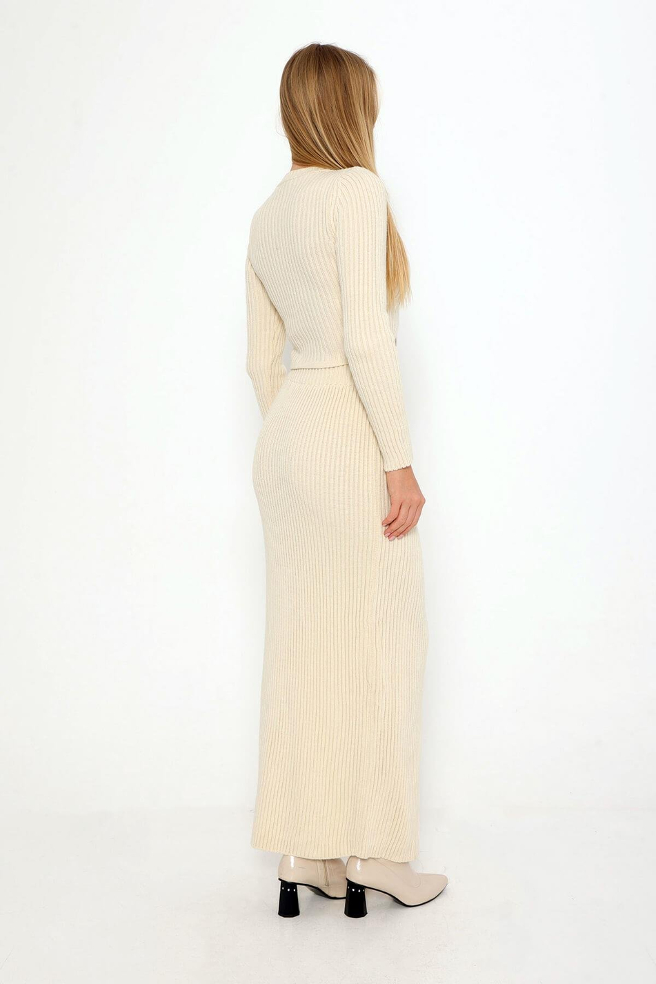 Fitilli Eteği Yırtmaçlı Takım Krem-Coral