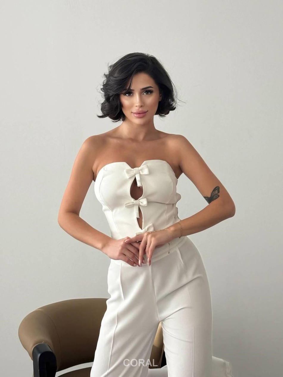 Fiyonklu Bluzlu Takım 6017 BeyazCoral