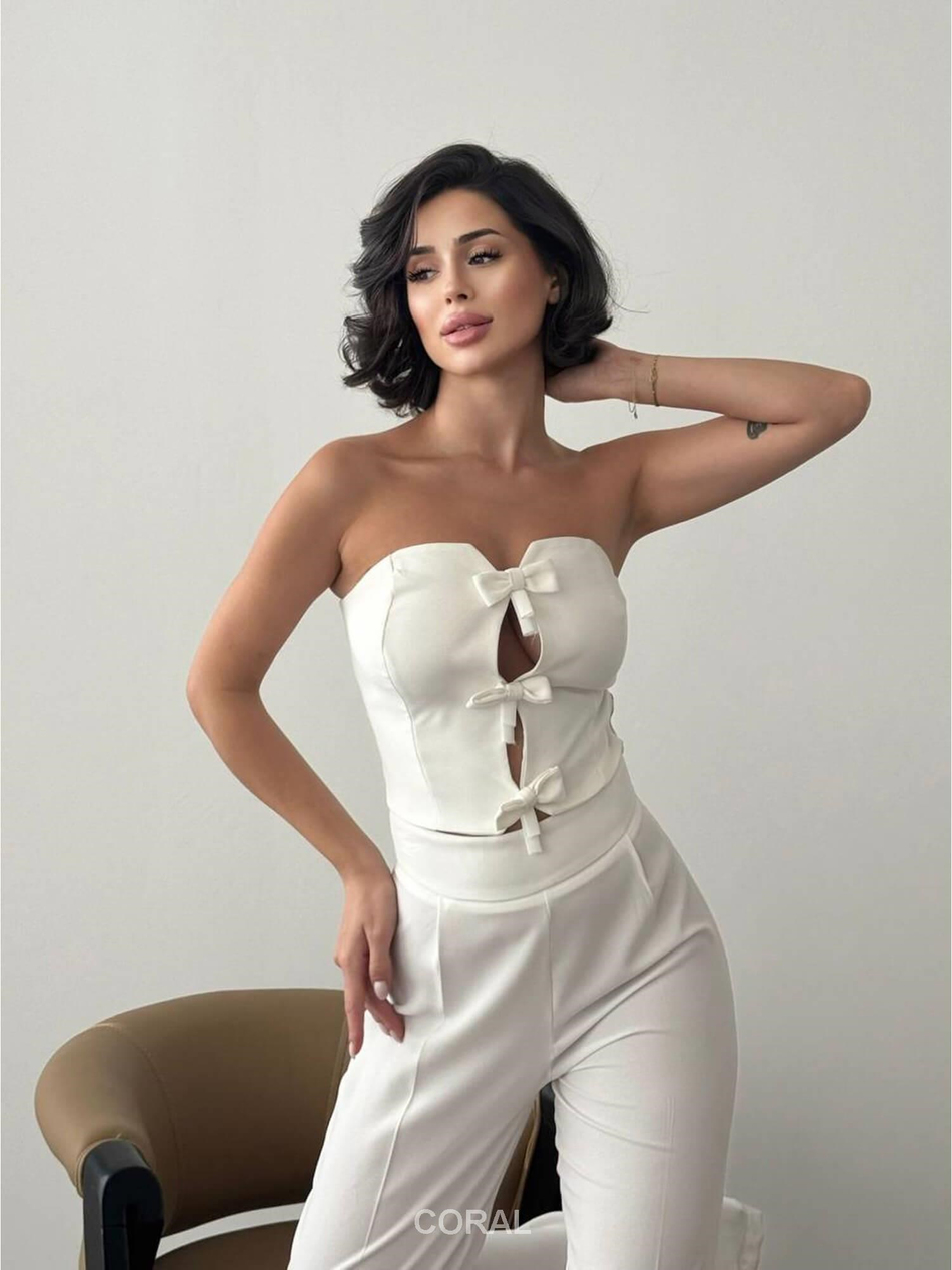 Fiyonklu Bluzlu Takım 6017 BeyazCoral