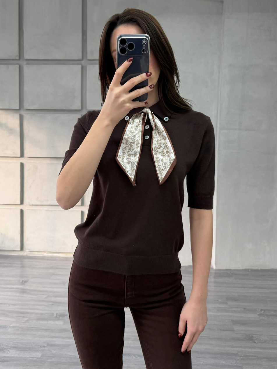 Fularlı Polo Yaka Kazak 140502 KahveCoral